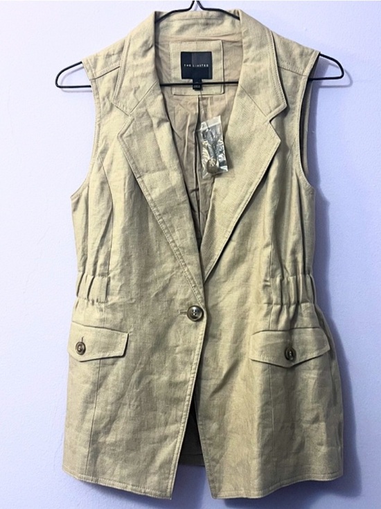 The Limited Jackets & Blazers - The Limited Linen Sleeveless Beige Tailored Vest